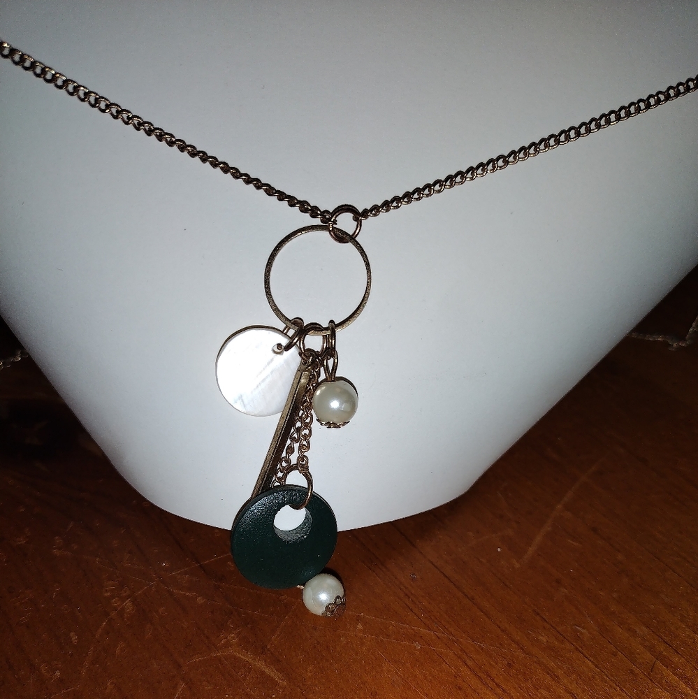 Green, Pearl and Gold Layering Necklace